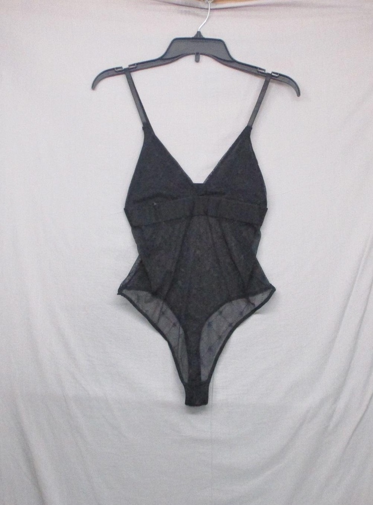 Juicy Couture Black Sheer Spaghetti Straps V-Neck Lingerie Bodysuit Womens S‎